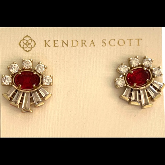 NWT RARE & Retired Kendra Scott Atticus Earrings Berry CZ’s Yellow Gold Perfect! - Picture 10 of 13